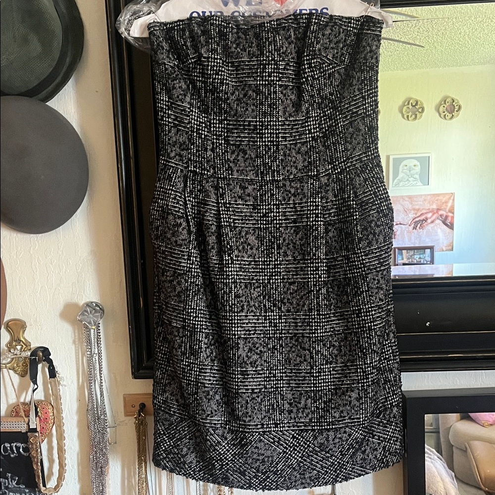 Express Black and White Strapless Tweed  Dress